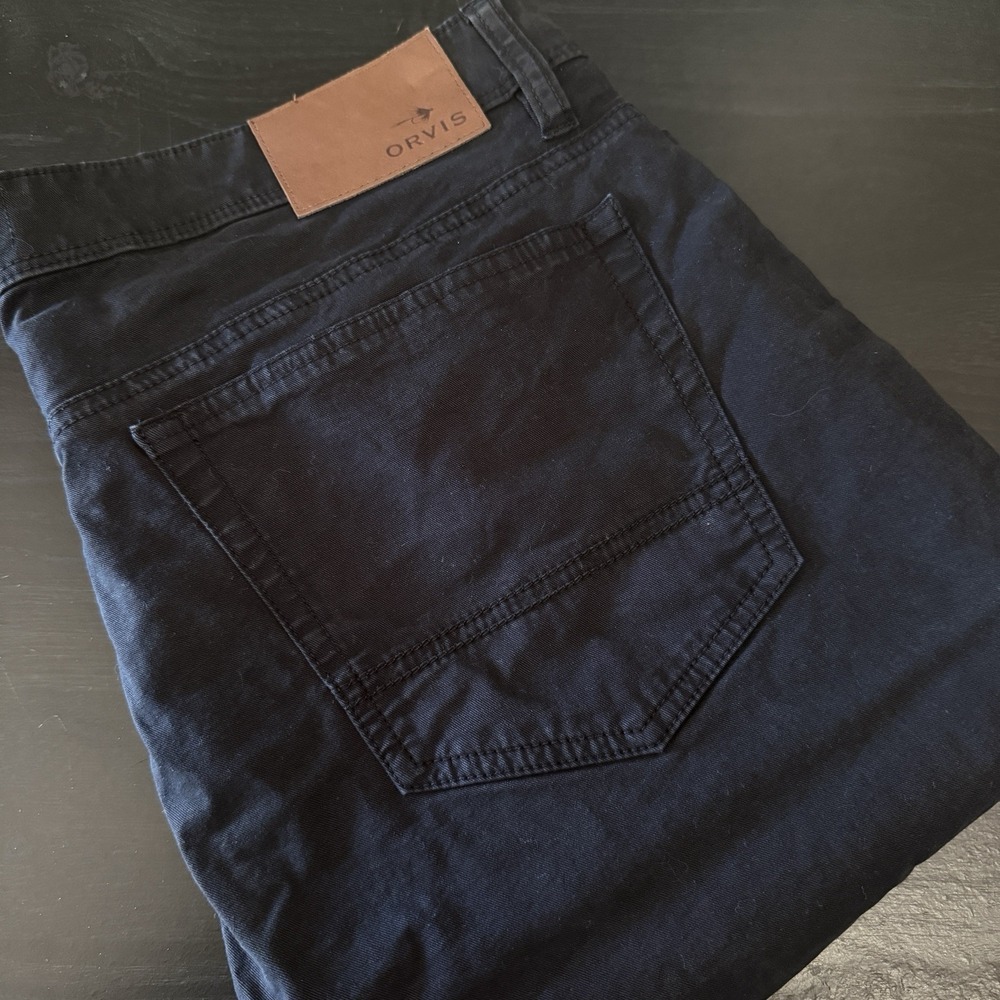 Orvis 1856 Five Pocket Jeans Mens 35x30 Fits 36x30 Black Denim Stretch Pants